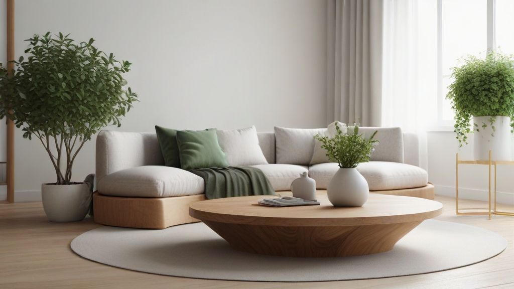Default minimalist living room wide angle Round Wood Coffee Ta 3 7