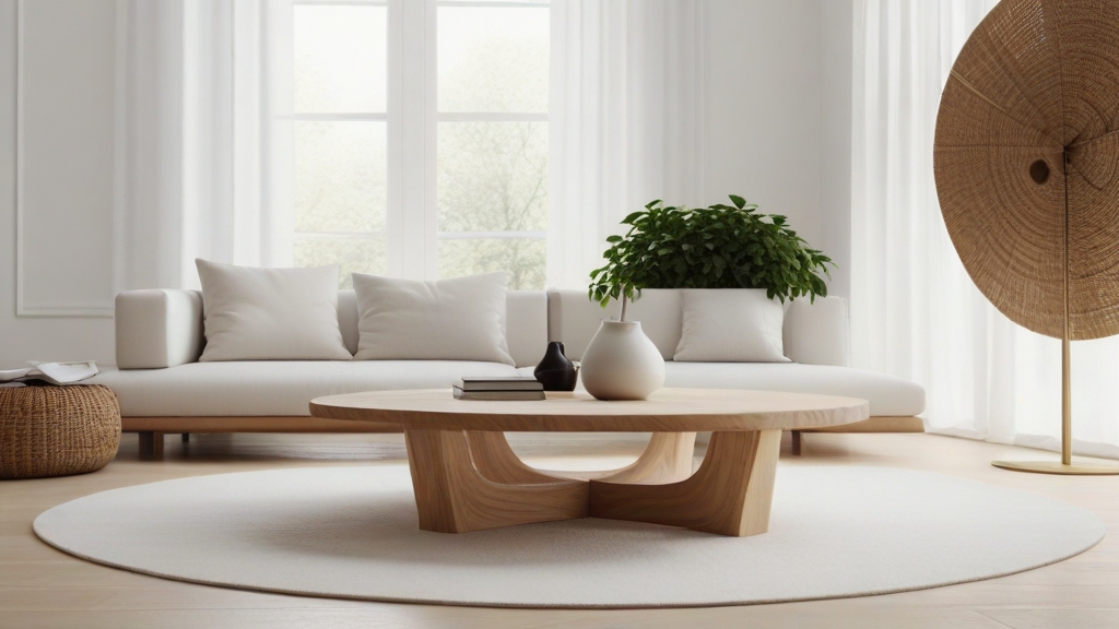 Default minimalist living room wide angle Round Wood Coffee Ta 3 8