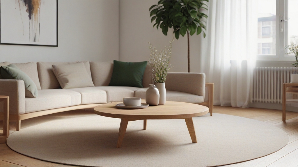 Default minimalist living room wide angle Round Wood Coffee Ta 3 9