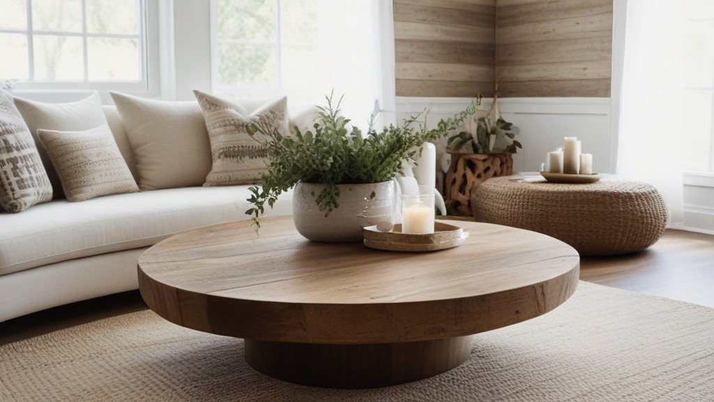 Default minimalist living room wide angle Round Wood Coffee Ta 3