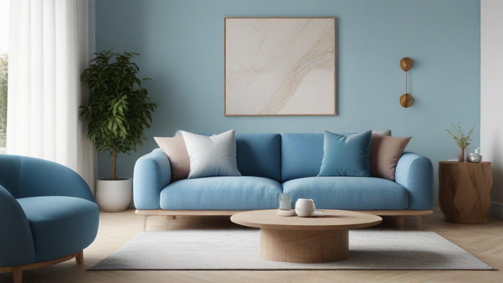 Default minimalist living room wide angle with soft blue sofa 3