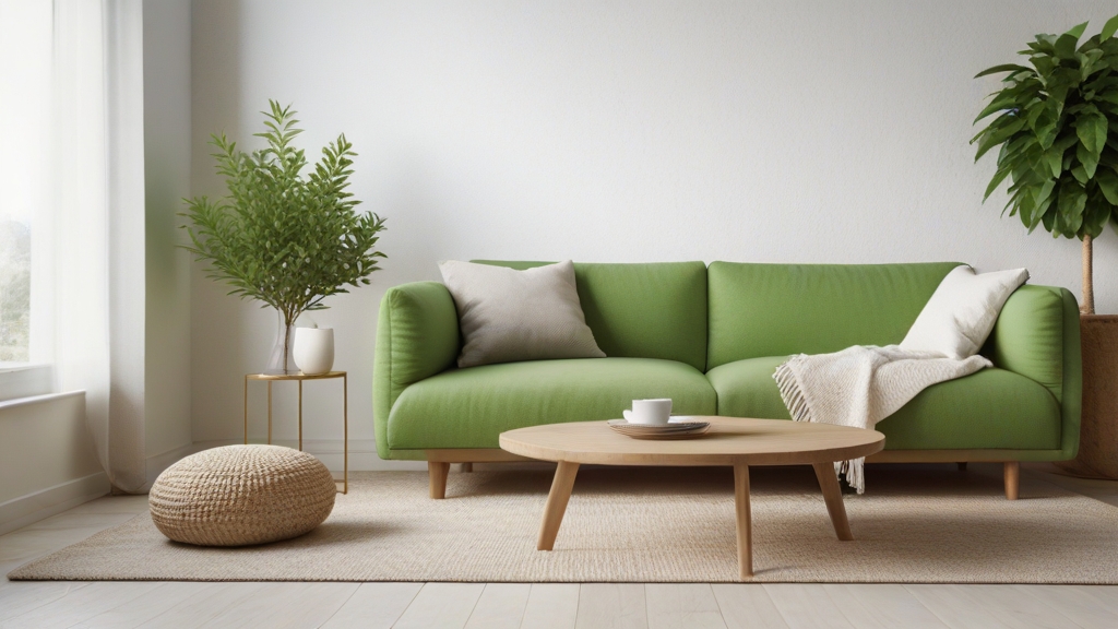 Default minimalist living room wide angle with soft green sofa 1 1