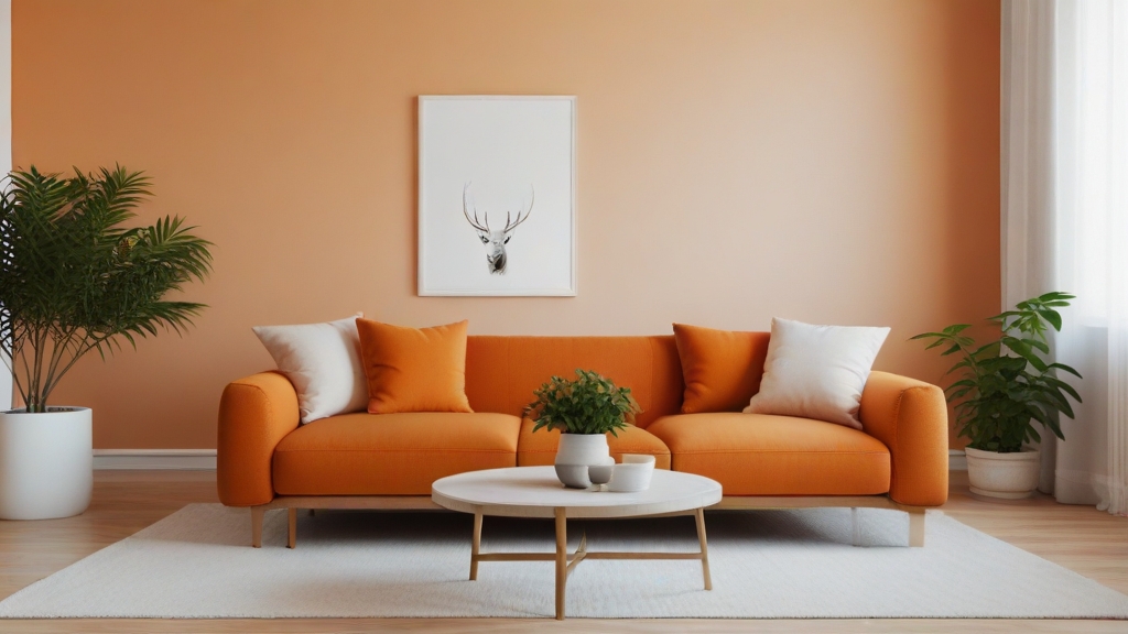 Default minimalist living room wide angle with soft orange sof 0