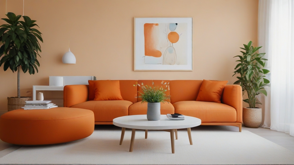 Default minimalist living room wide angle with soft orange sof 1