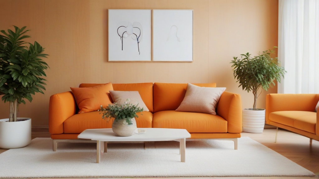 Default minimalist living room wide angle with soft orange sof 2