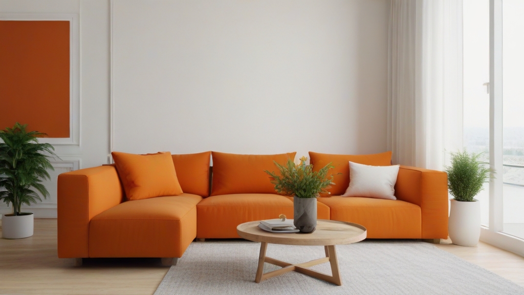 Default minimalist living room wide angle with soft orange sof 3