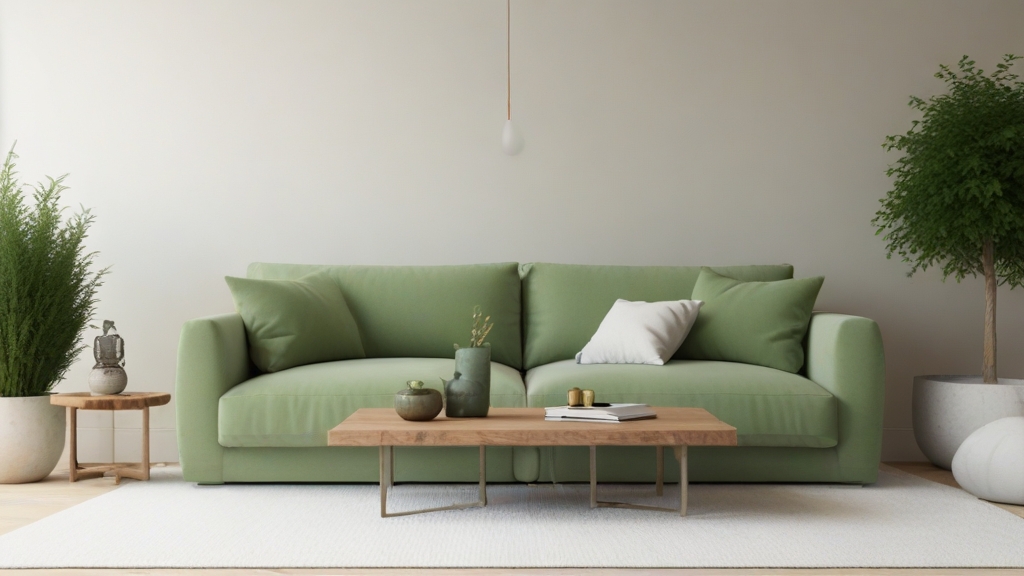 Default minimalist living room with soft green charm sofa and 0