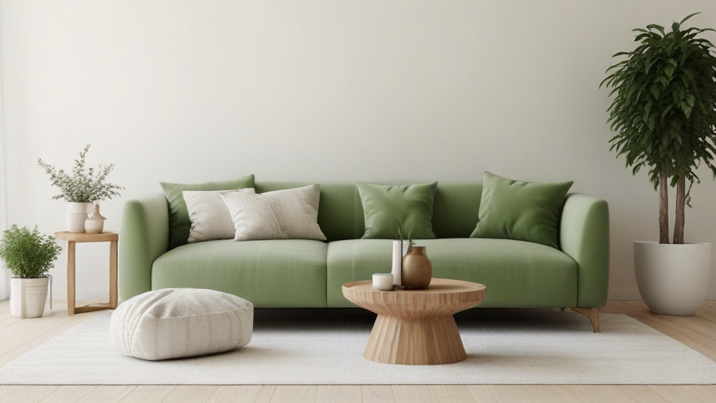 Default minimalist living room with soft green charm sofa and 1