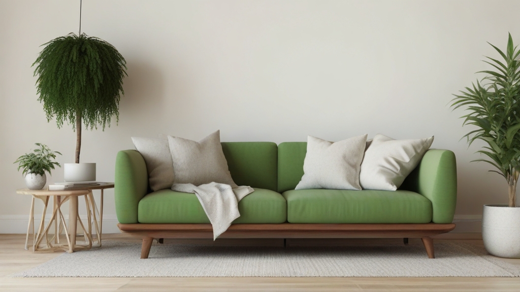 Default minimalist living room with soft green charm sofa and 2