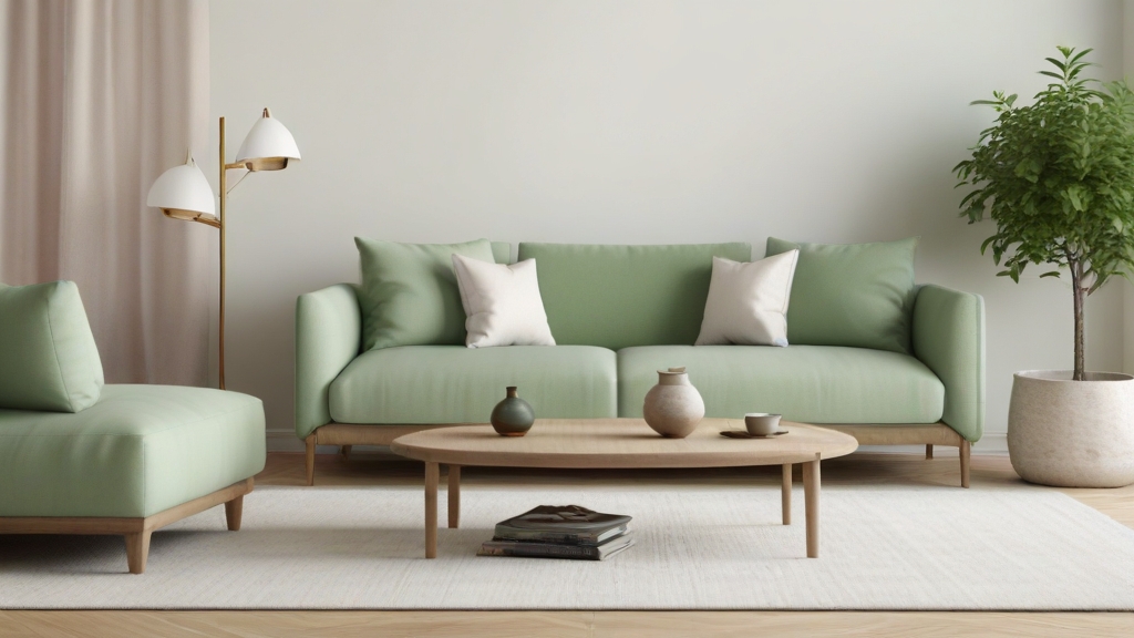Default minimalist living room with soft green charm sofa and 3