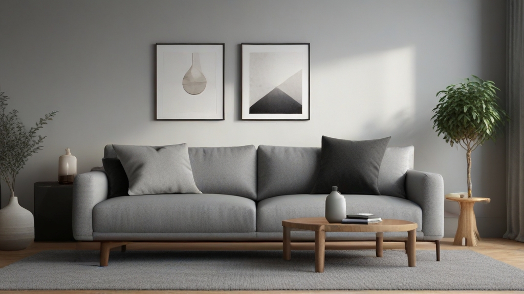 Default minimalist living room with soft grey charm sofa and o 0