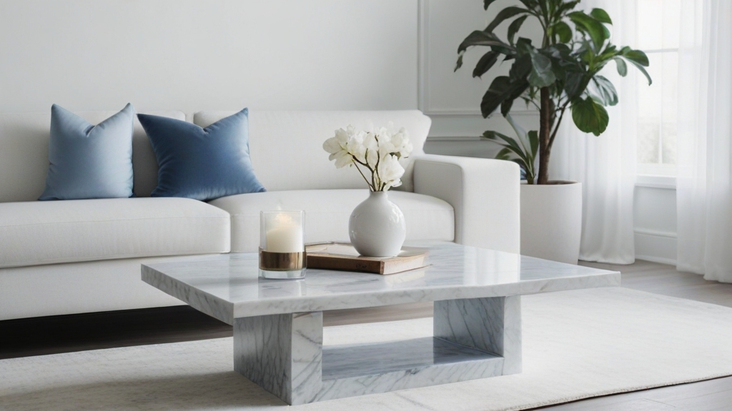 Default minimalist room and soft blue White sofa Modern Marble 0