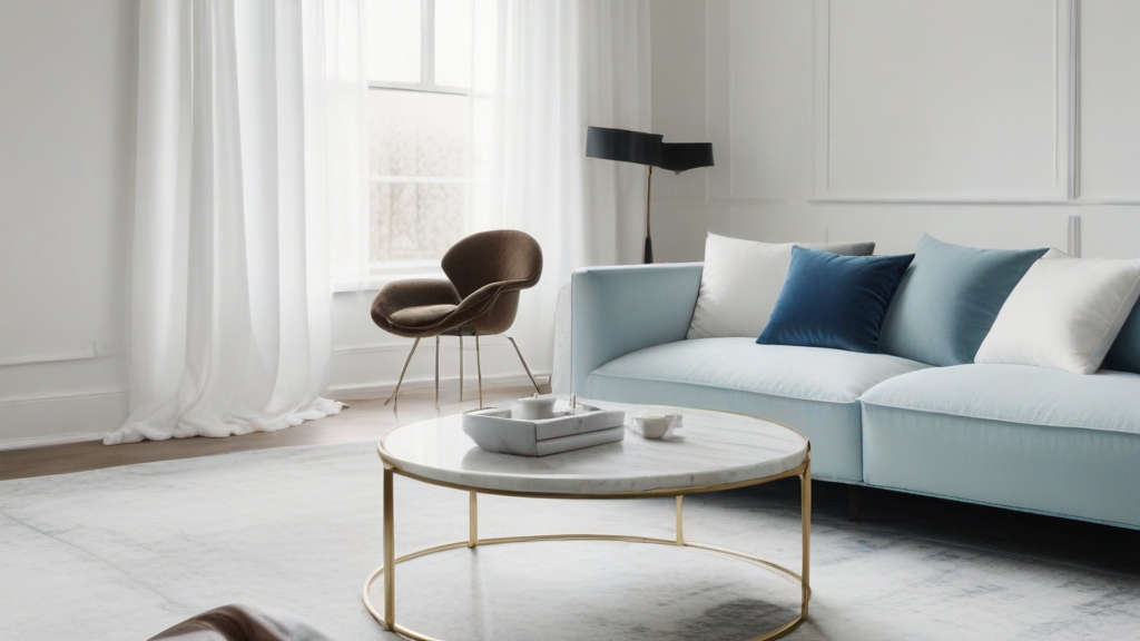 Default minimalist room and soft blue White sofa Modern Marble 1