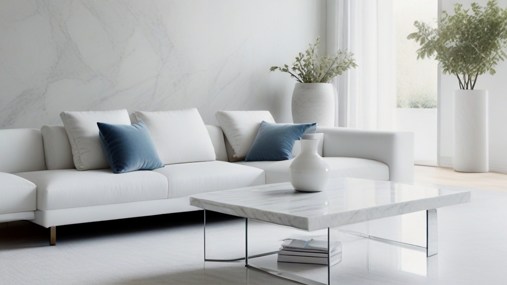 Default minimalist room and soft blue White sofa Modern Marble 2