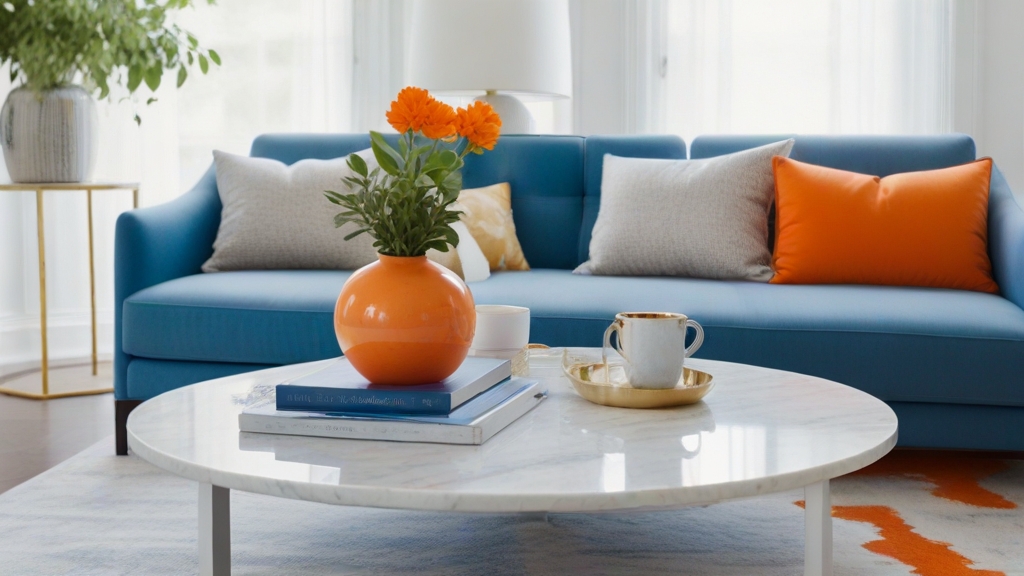Default minimalist room and soft blue orange sofa Modern Marbl 0 1