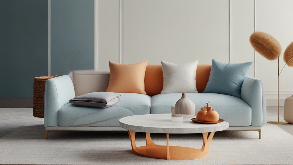 Default minimalist room and soft blue orange sofa Modern Marbl 0 2