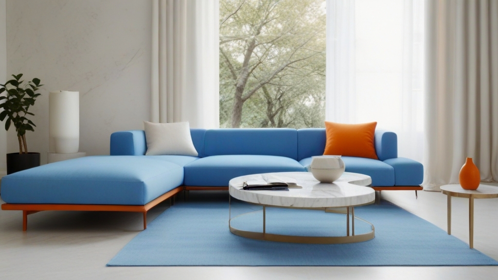 Default minimalist room and soft blue orange sofa Modern Marbl 0