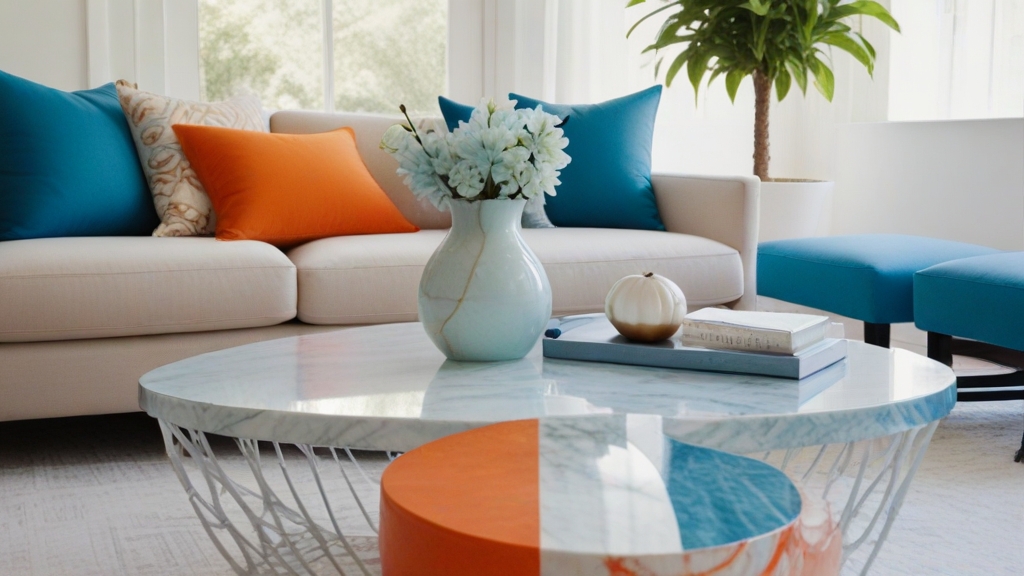 Default minimalist room and soft blue orange sofa Modern Marbl 1 1