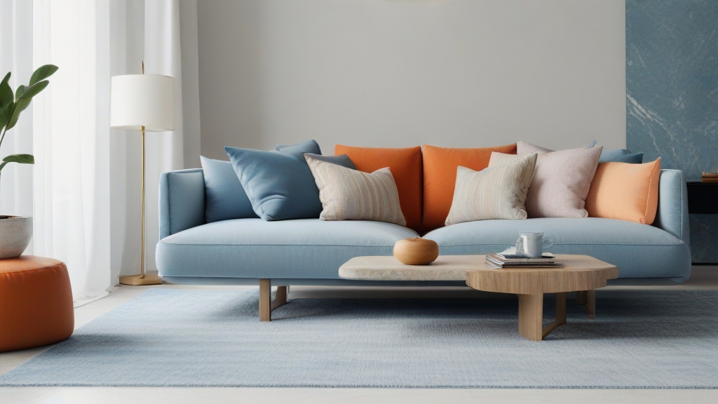 Default minimalist room and soft blue orange sofa Modern Marbl 1 2
