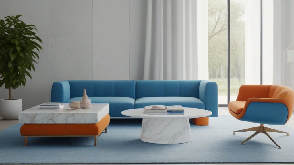 Default minimalist room and soft blue orange sofa Modern Marbl 1