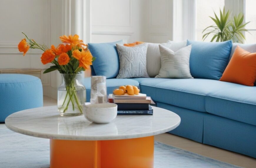 Default minimalist room and soft blue orange sofa Modern Marbl 2 1