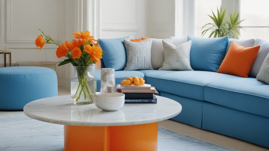 Default minimalist room and soft blue orange sofa Modern Marbl 2 1
