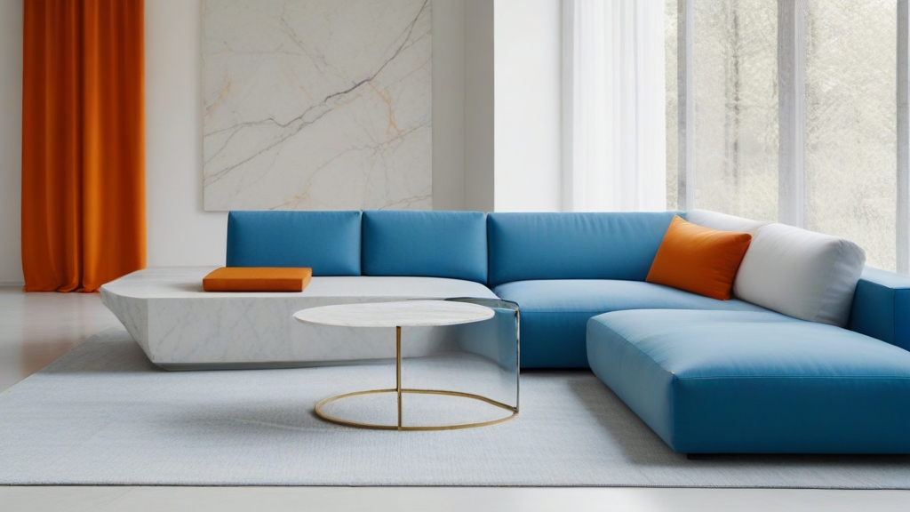 Default minimalist room and soft blue orange sofa Modern Marbl 2
