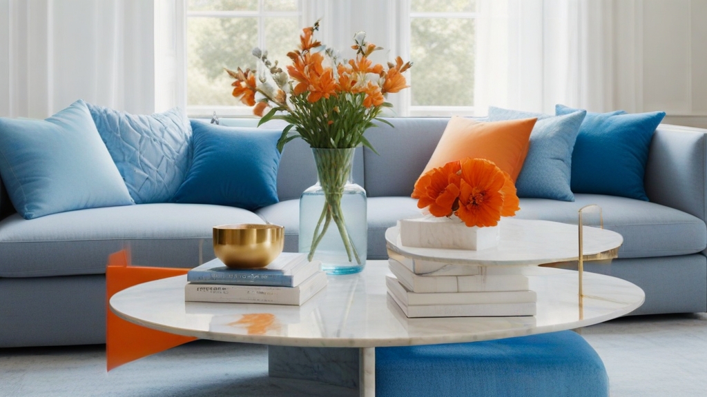Default minimalist room and soft blue orange sofa Modern Marbl 3 1