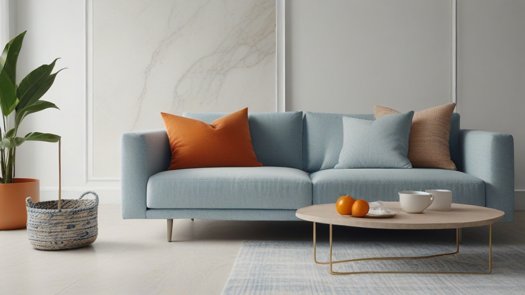 Default minimalist room and soft blue orange sofa Modern Marbl 3 2