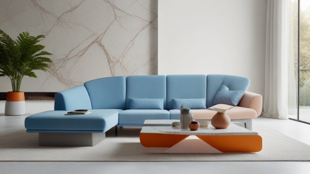 Default minimalist room and soft blue orange sofa Modern Marbl 3