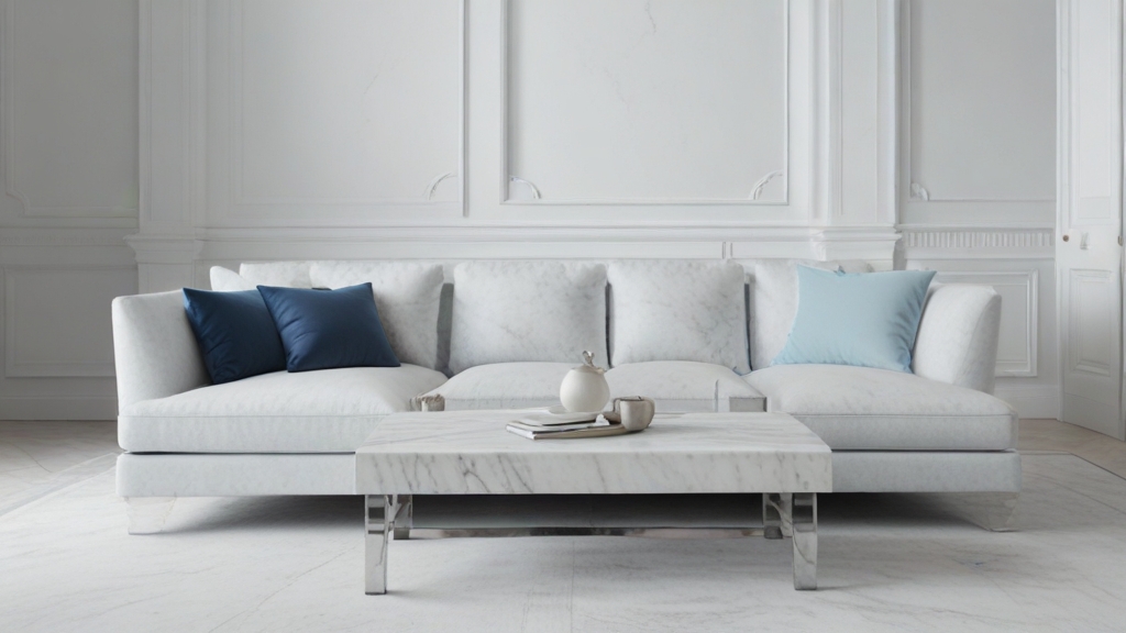 Default minimalist room and soft blue sofa Modern Marble Coffe 1