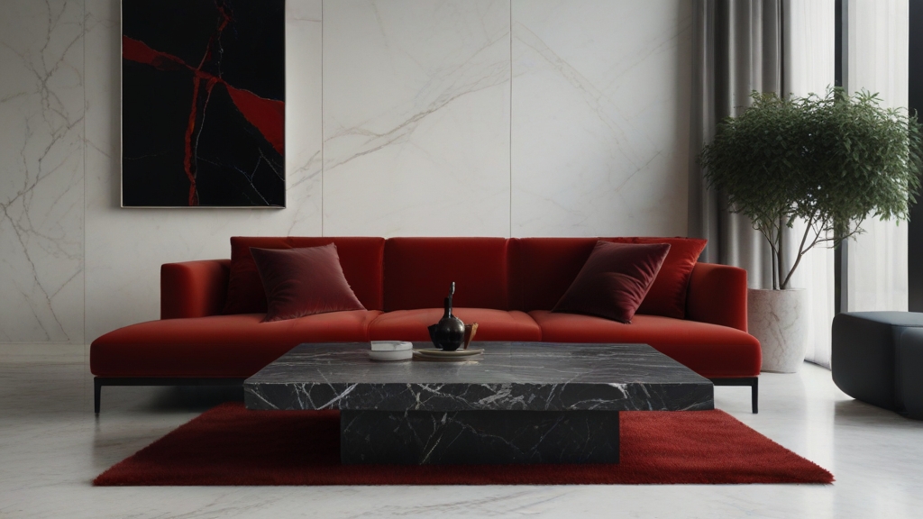 Default minimalist room and soft red sofa Modern Marble Coffee 0