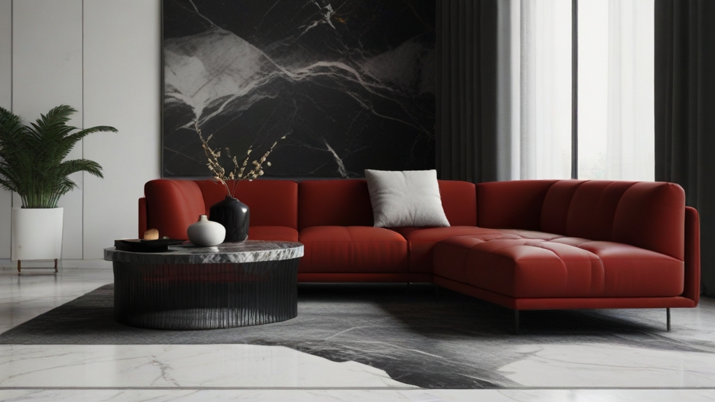 Default minimalist room and soft red sofa Modern Marble Coffee 1