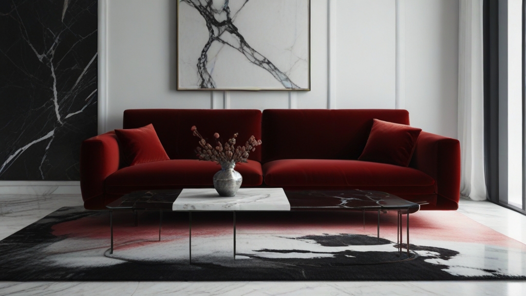 Default minimalist room and soft red sofa Modern Marble Coffee 2