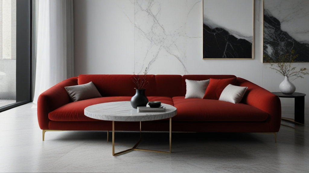 Default minimalist room and soft red sofa Modern Marble Coffee 3