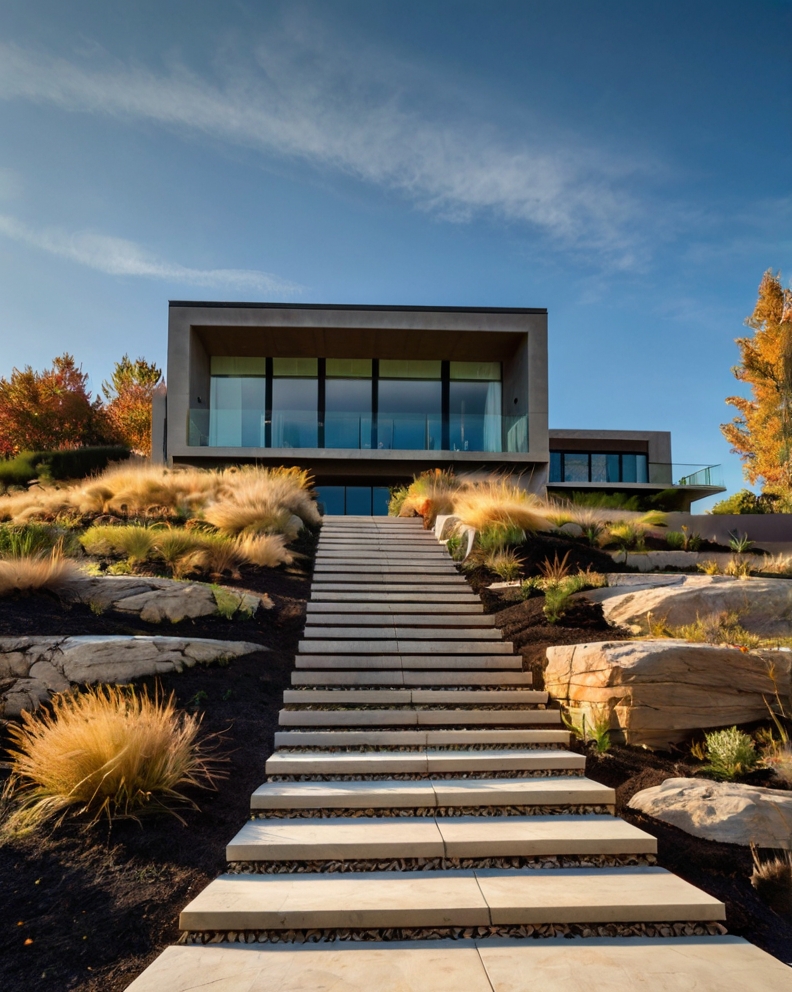 Default modern house with steps on hill 1