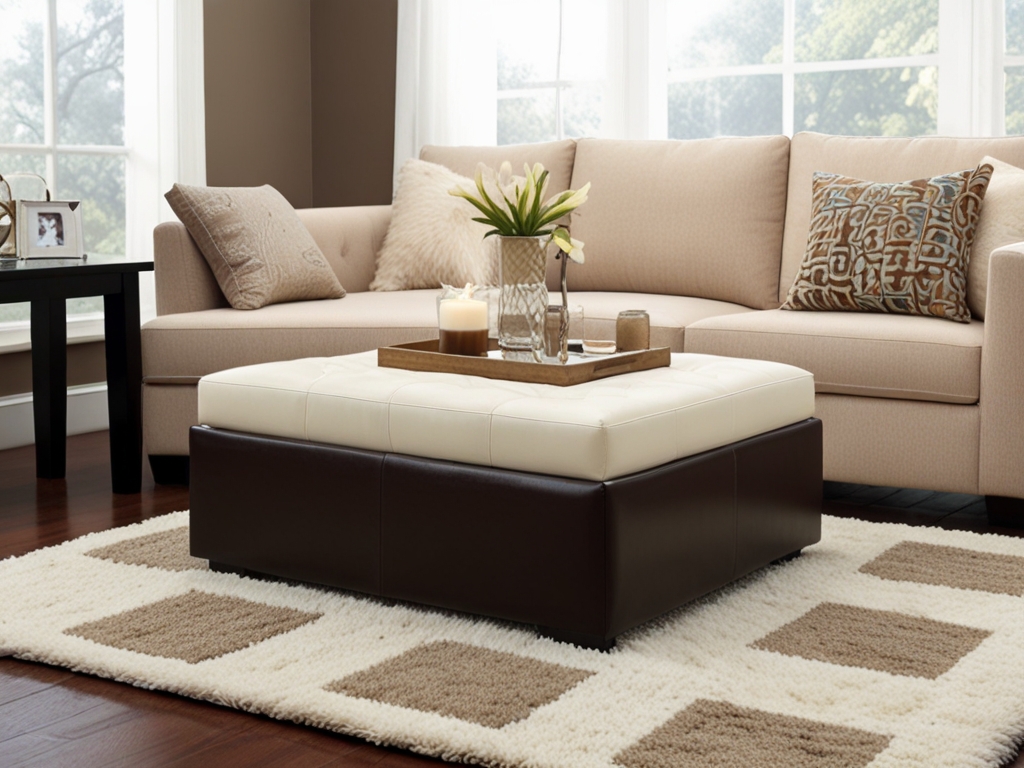 Default realistic wide angle living room with Square Ottoman C 3