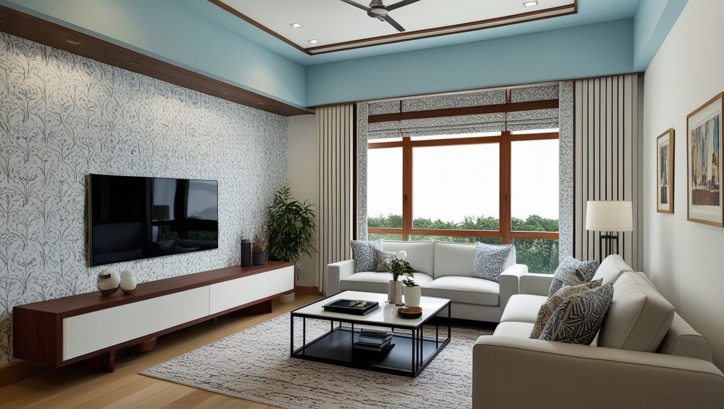 Default Modern Homes with modern living room with wallpaper an 3