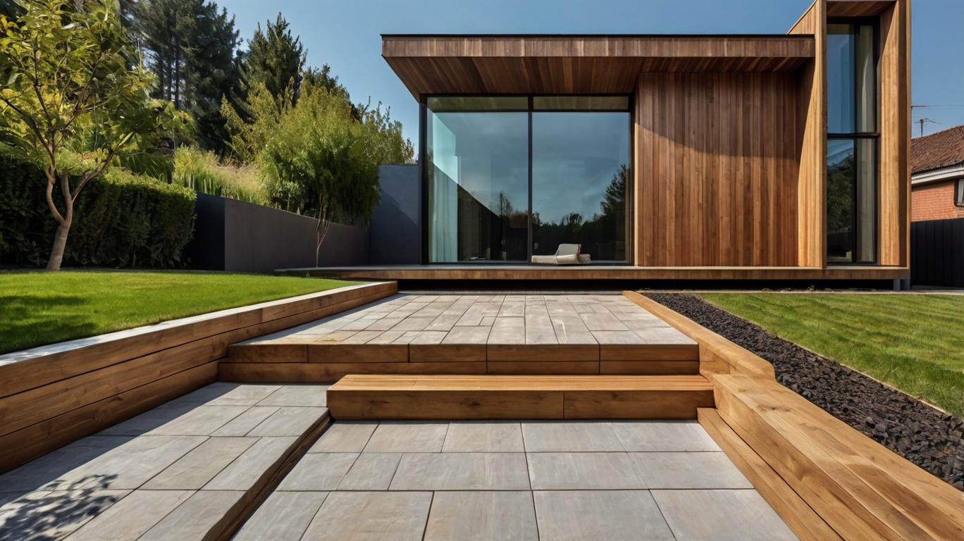 Default minimalist house with Paving Slabs on a Slope and wood 1