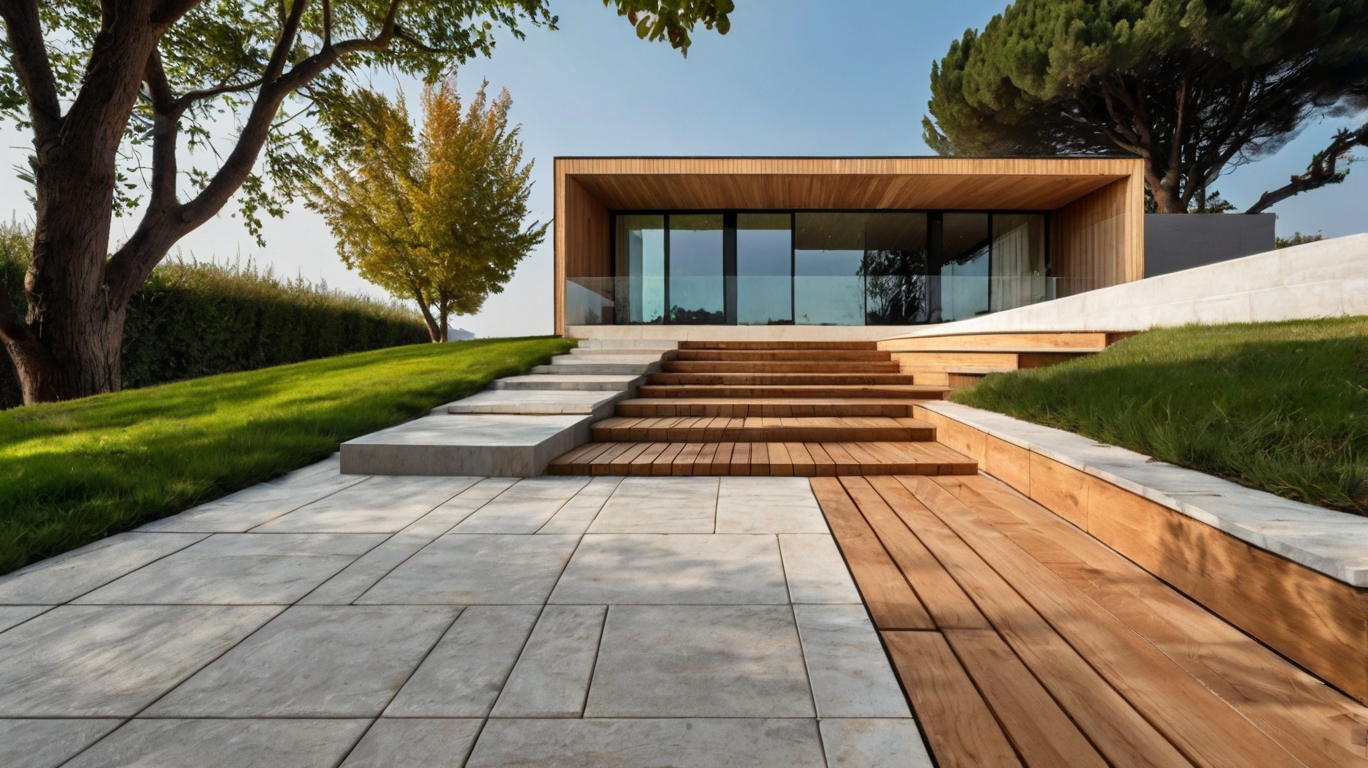 Default minimalist house with Paving Slabs on a Slope and wood 2