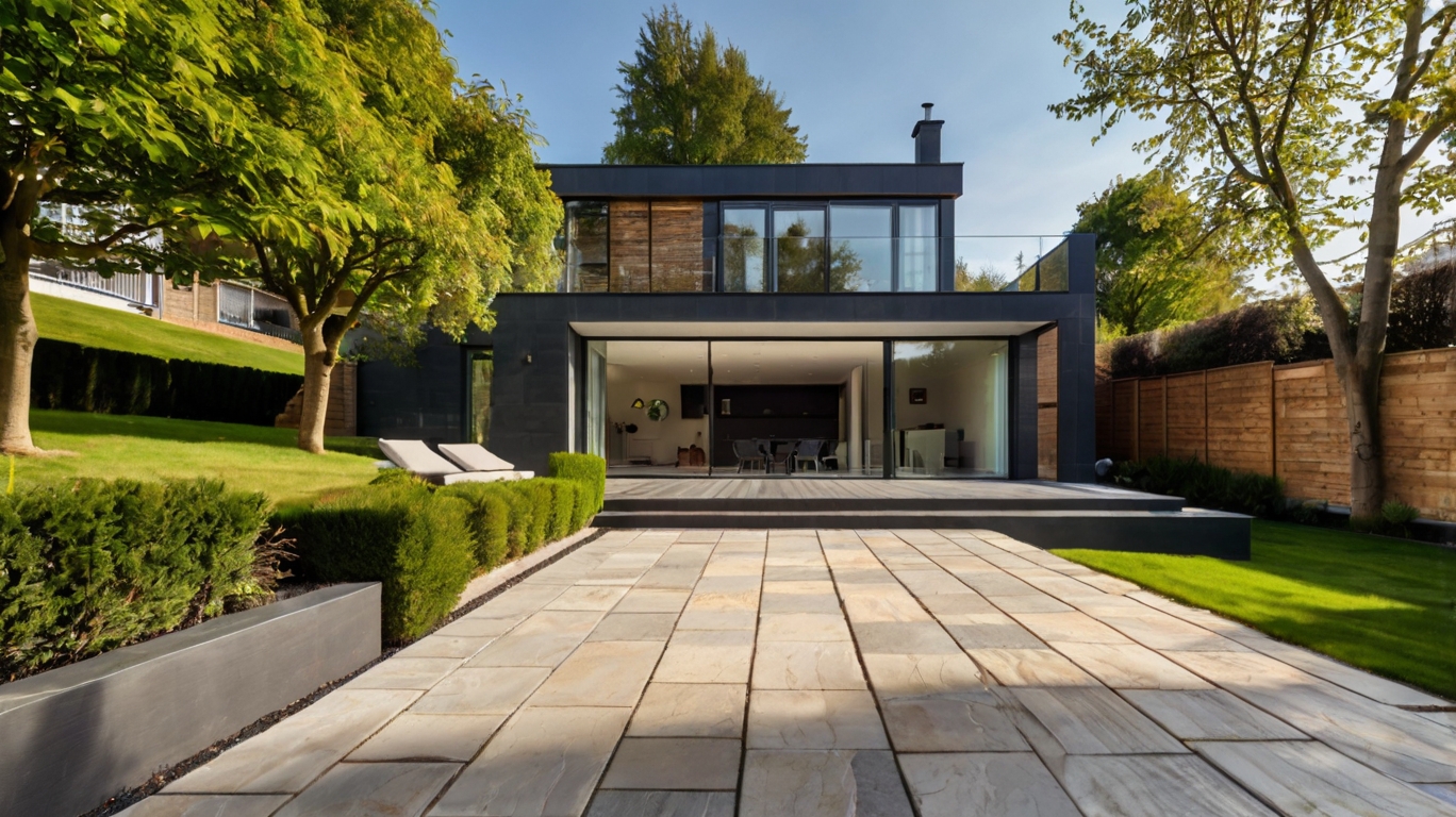 Default modern house with Paving Slabs on a Slope and outdoor 0