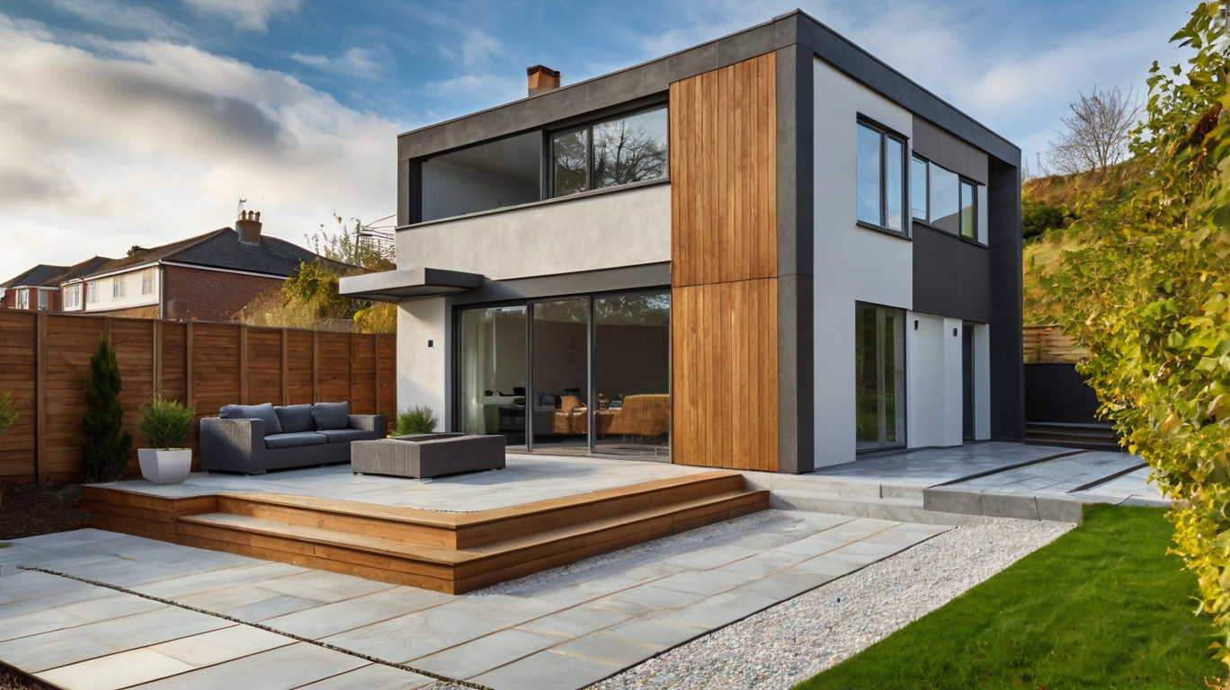 Default modern house with Paving Slabs on a Slope and outdoor 2