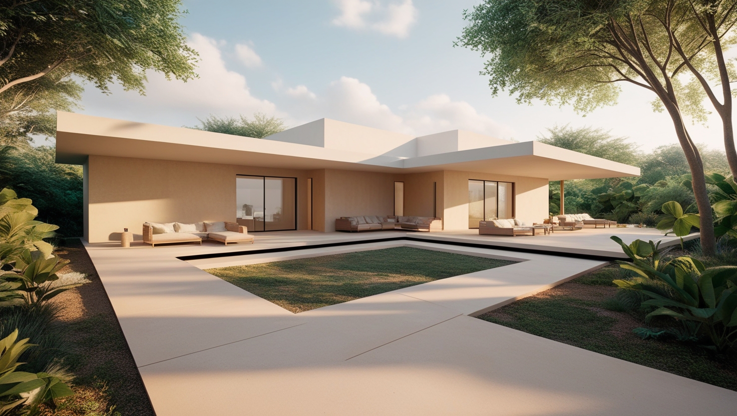 Minimalist house with patios and walkways concept 3