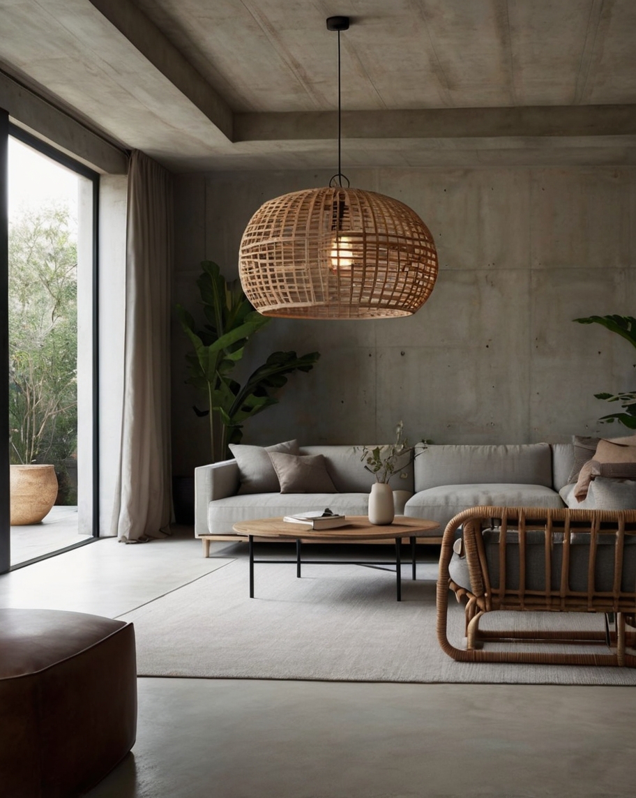 Default Minimalist concrete living room with Layered Lighting 2