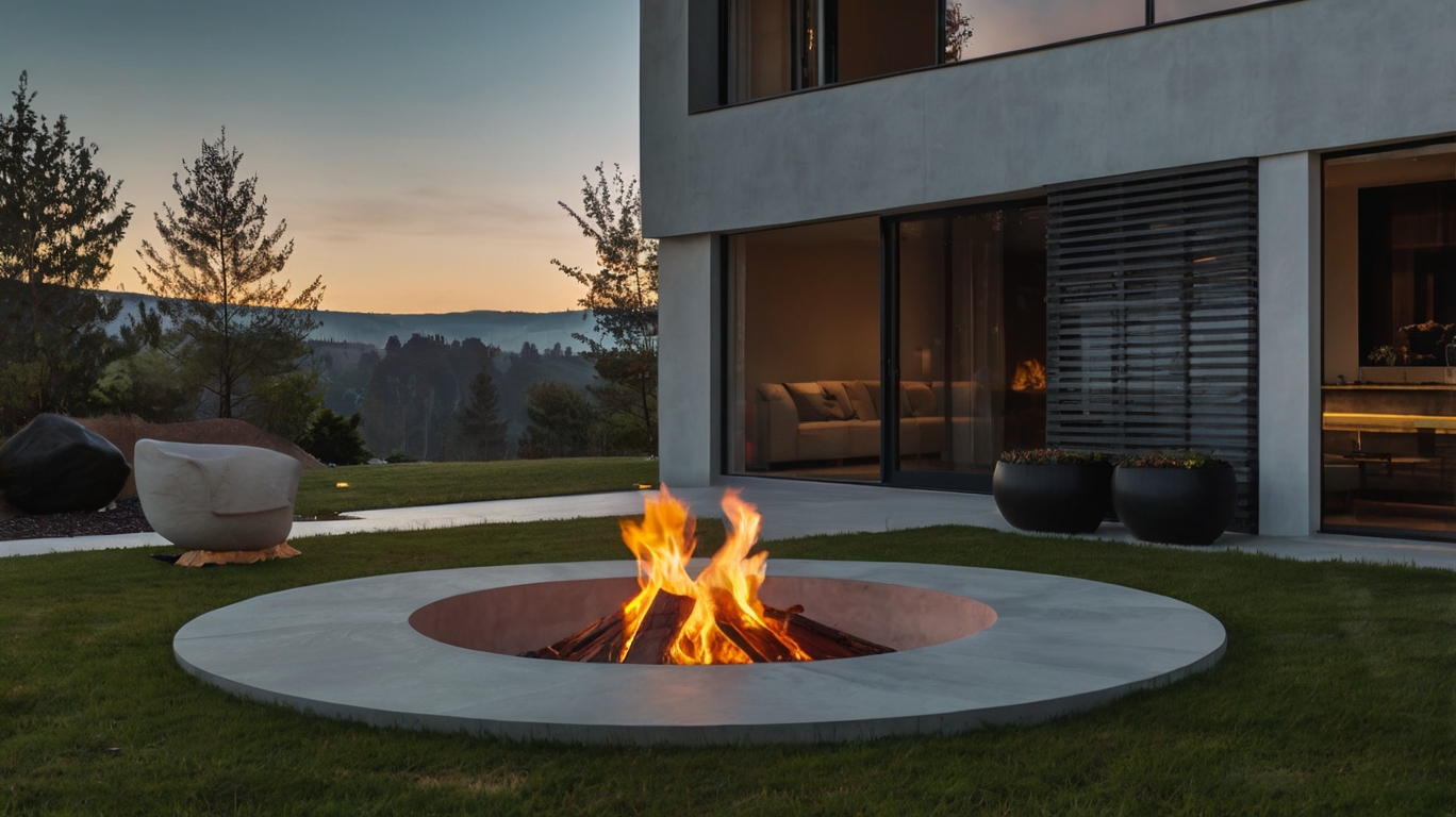 Default Minimalist house with Fire Pit on Grass 0
