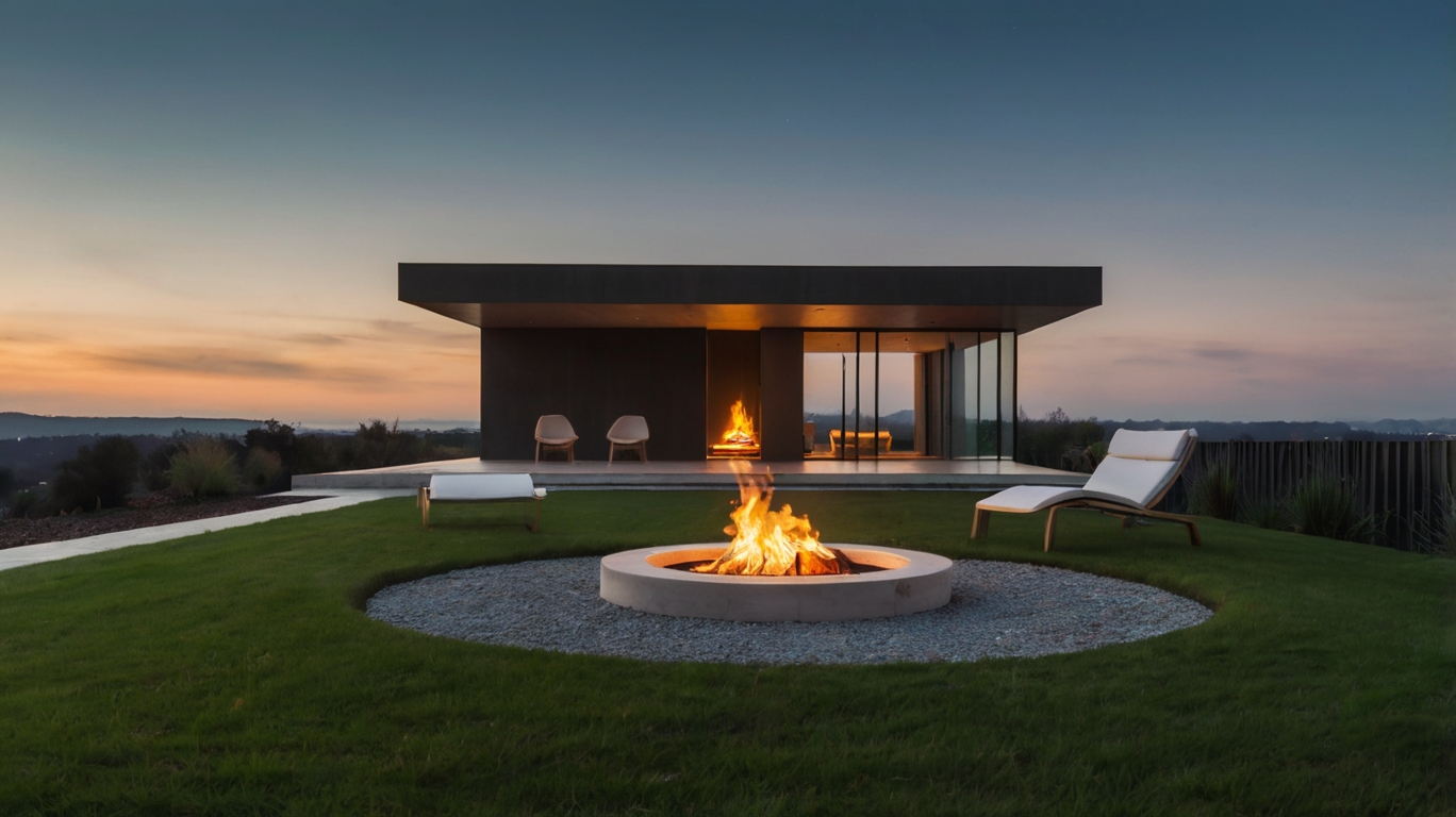 Default Minimalist house with Fire Pit on Grass 1