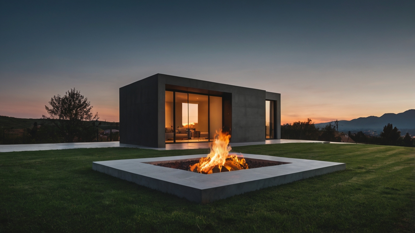 Default Minimalist house with Fire Pit on Grass 2