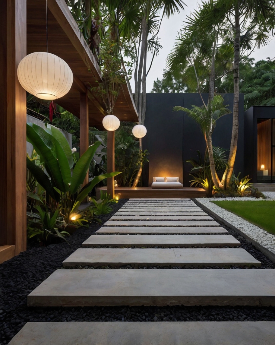 Default Minimalist house with Tropical Backyard Landscape Idea 2 7