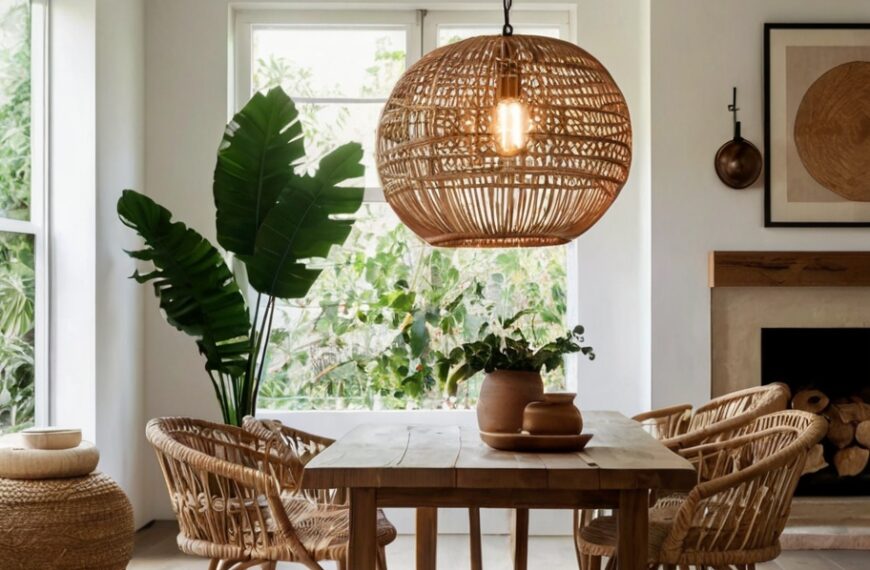 Default Minimalist living room with Rattan Pendant Light Ideas 1