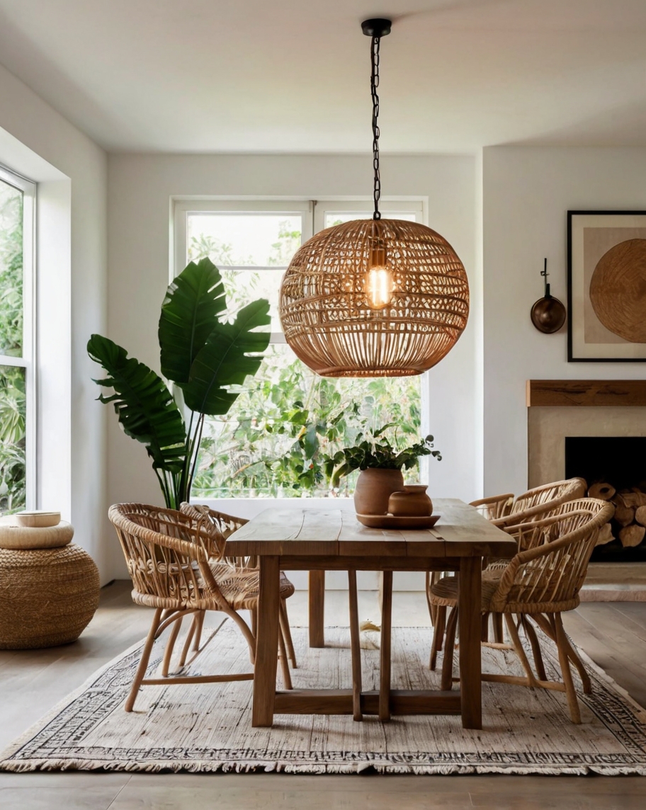 Default Minimalist living room with Rattan Pendant Light Ideas 1